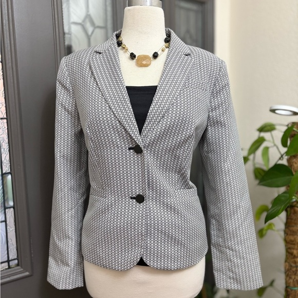 NWT Calvin Black White Patterned Double Button Notch Suit Blazer Jacket  Size 14 - Picture 1 of 8